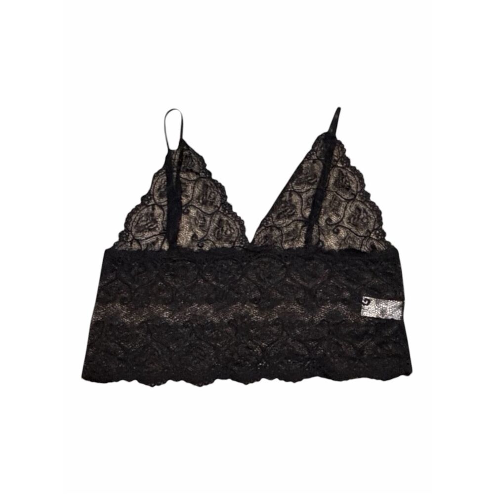 VINTAGE RAMPAGE Y2K Black Sheer Lace Longline Bralette Crop Top Size Large